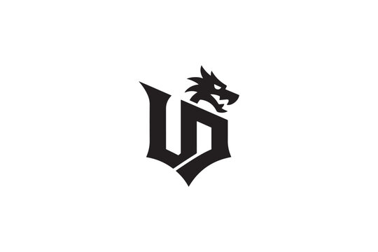 Dynamic ud logo featuring a fierce dragon head emblem with gothic font style