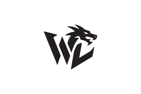 Dynamic wl logo design featuring a fierce dragon head integrated with bold typography