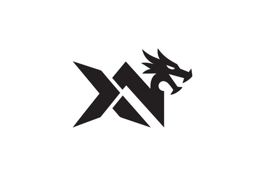Dynamic dragon head merged with bold xn monogram logo design