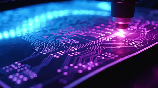 UV laser etching glowing circuitry patterns on flexible transparent polymer PCB