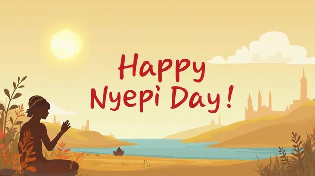 Happy Nyepi Day of Silence Vector Greeting Card. 
