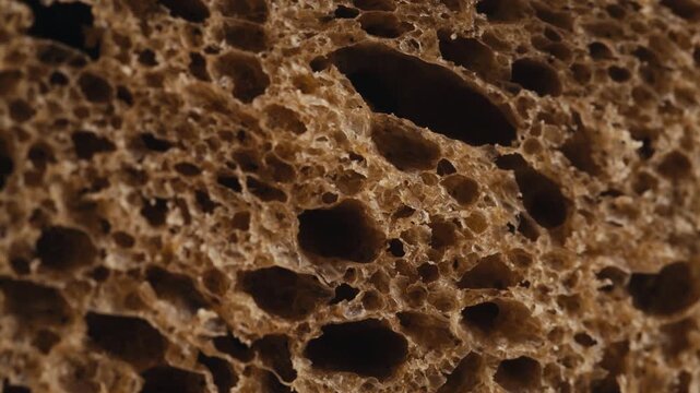 Black rye bread close up, dark brown sliced loaf, borodinsky slavic food, square slices with coriander on white background
