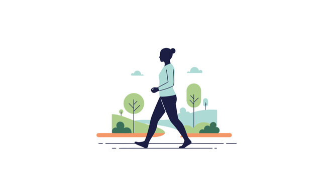 Woman Walking in Park, Healthy Lifestyle, Outdoor Activity, Nature Scenery