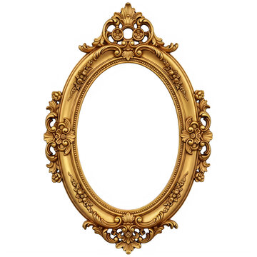 A golden ornate oval frame isolated on transparent background