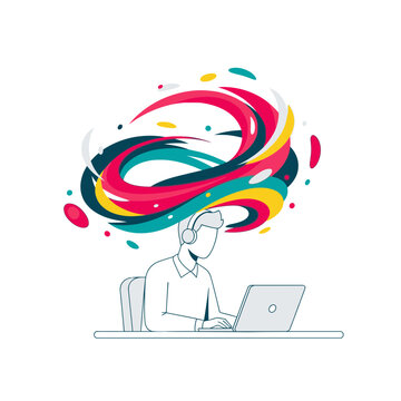 Creative Flow State Flat Illustration of a Remote Worker's Focused Mind