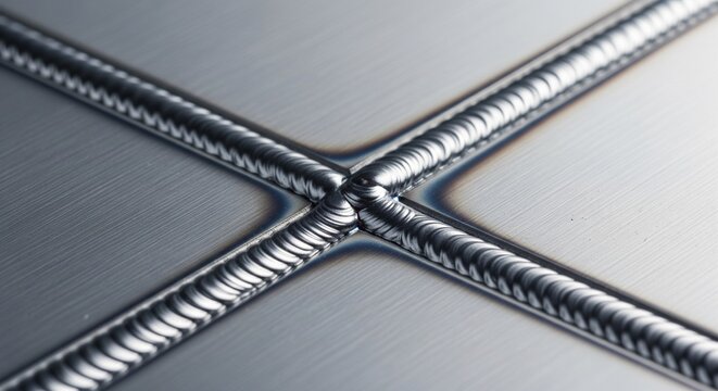 Clean, high-quality intersecting weld lines on a brushed metal surface, showcasing a perfect "stacked dimes" aesthetic.