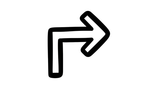 Simple bent right arrow icon, black outline indicating direction change, turning, or a new path