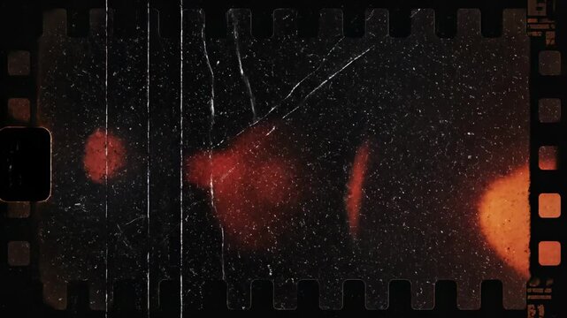 Vintage film reel with colorful bokeh and scratches, cinematic overlay effect