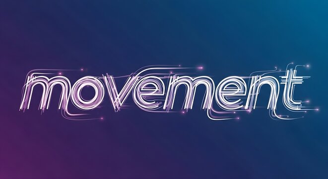 Abstract Glowing Text Movement with Light Trails on Gradient Background