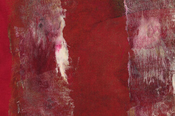 Grunge red dirty knitwear canvas denim fabric painting art stain grain texture background.