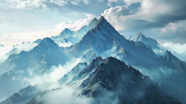 Majestic snowcapped mountain peaks rising above the clouds in a dramatic alpine landscape 4k video