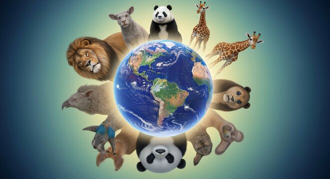 Biodiversity Illustration Showcasing Global Wildlife and Ecosystems for Conservation Awareness