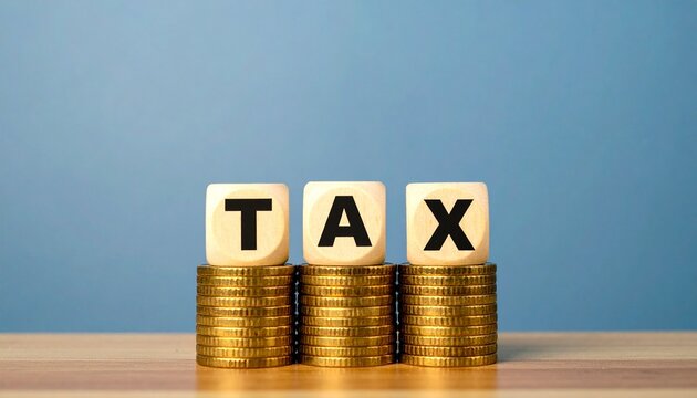 Stacks of coins spelling out tax