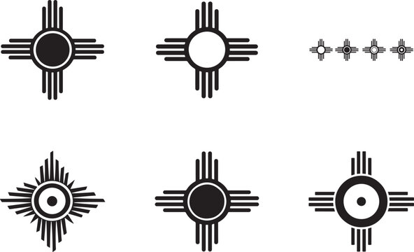 Zia symbols vector flat icons set, modern minimal shapes, clean design collection on white background.