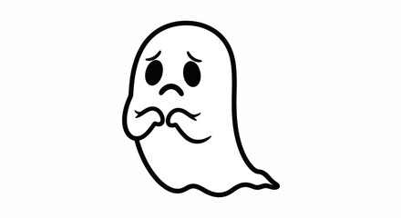 Obraz premium A sad ghost with its hands clasped in front of its chest, appearing worried or timid on a white background