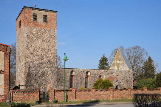 The fieldstone village church in Beiersdorf, M&auml;rkisch-Oderland district, Brandenburg state, Germany.