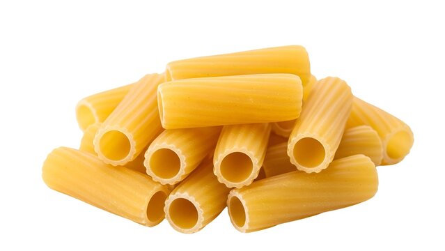 A pile of rigatoni pasta on transparent background