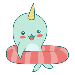 Narwhal pool kawaii animal © Vexels