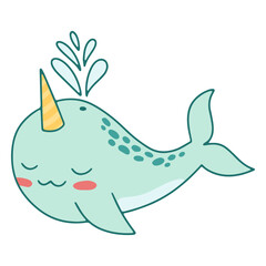 Narwhal sea kawaii animal © Vexels