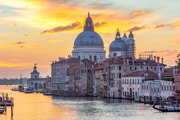 Grand canal and Santa Maria della Salute church at sunrise, Venice, Italy © Mistervlad