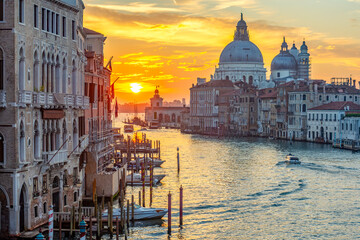 Grand canal and Santa Maria della Salute church at sunrise, Venice, Italy © Mistervlad