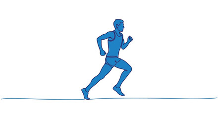 Fototapeta premium A blue line drawing depicts a male figure in motion actively running forward high quality professional