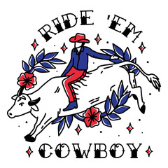 Cowboy riding a bull © Vexels