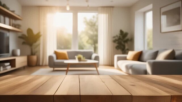 Im Vordergrund ein Tisch, im Hintergrund unscharf ein Wohnzimmer 