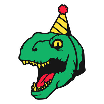 Green t - rex with a party hat
