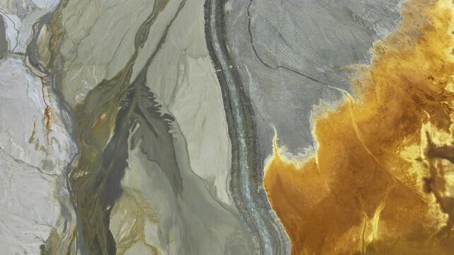 Aerial view of colorful earth patterns in Huelva, Spain