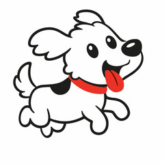 Obraz premium Cute cartoon white puppy running with tongue out and red collar. Playful pet character vector with happy energy, friendly expression and clean flat illustration style.