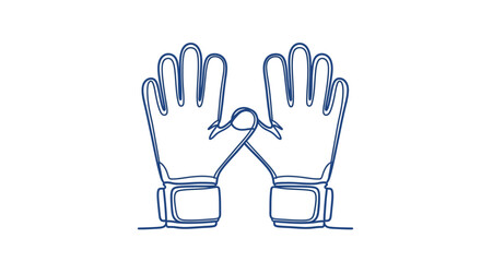 Obraz premium A minimalist blue line drawing depicts a pair of winter gloves with fingers outstretched high quality