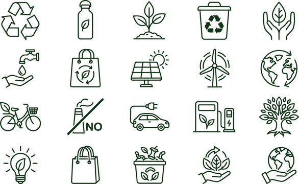 A collection of 20 blurry green  Eco friendly vector on a white background