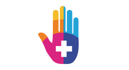 Obraz premium Colorful hand illustration with a white medical cross symbol inside