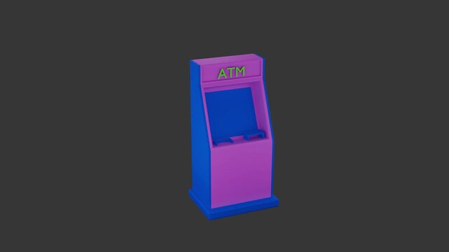 ATM in Isolation: A modern automated teller machine, rendered in minimalist style, stands alone, suggesting themes of financial access and digital interaction.