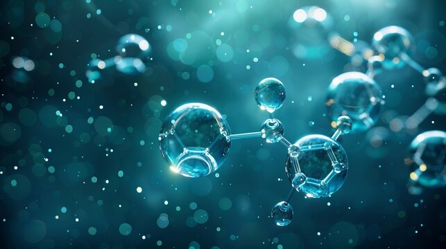 Scientific illustration of liquid water molecules forming bubbles in a representation of h2o
