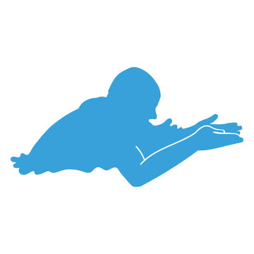 A man's silhouette emerging from the pool in a breaststroke style