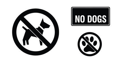 Prohibition signs depicting dogs and paw prints a visual warning silhouette © Sogir