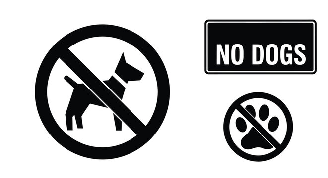 Prohibition signs depicting dogs and paw prints a visual warning silhouette