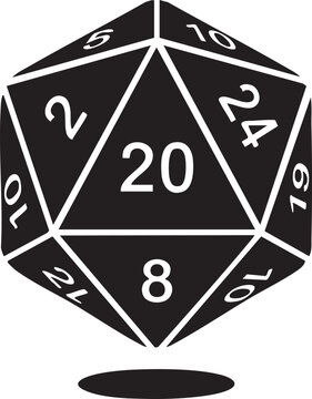 Black icosahedral twenty sided die with white numbers