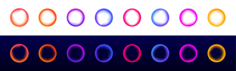 Neon circular frame with glowing border stands out against a deep black background. Bright highlights create a sense of energy and motion. Ideal for futuristic design concepts. © IvanLi