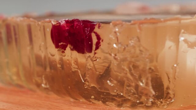 Meat aspic, slavic food, Traditional Russian pork meat aspic Kholodets with horseradish, mustard, jellied jelly beef, eating in restaurant chicken tasty dish. Close up on kitchen. 