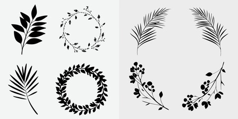 Collection of black silhouette botanical illustrations with various leaf shapes © John Lee