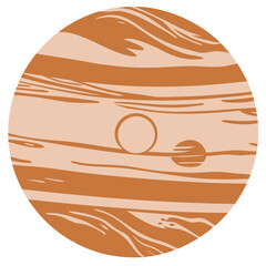 Stylized illustration of jupiter with moons in a circular format © John Lee
