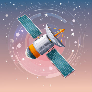 Satellite en orbite dans espace color&eacute; avec panneaux solaires