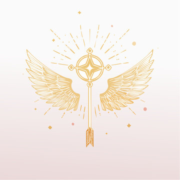 Symbole ail&eacute; dor&eacute; inspir&eacute; de mythologie et iconographie sacr&eacute;e
