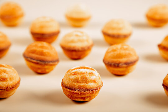 Traditional oreshki cookies on a light background