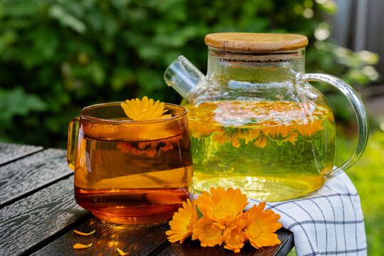 Herbal detox tea with calendula for a calming experience