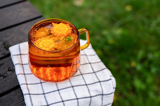 Herbal fasting tea with homegrown flowers