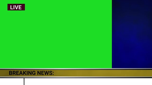 rolling news 24 hour TV news screen graphic, network television news & sports live broadcast presentation on screen graphics with live bug and empty copy space for scrolling news ticker 4K